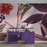 Mor Yaprak Desenli Duvar Kağıdı Baskı