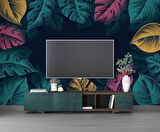 Renkli Yaprak Temalı Duvar Kağıdı Baskı