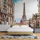 Paris Sokak ve Eyfel Kulesi Manzaralı Duvar Kağıdı Baskı