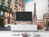 Paris Sokak ve Eyfel Kulesi Manzaralı Duvar Kağıdı Baskı