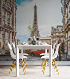 Paris Sokak ve Eyfel Kulesi Manzaralı Duvar Kağıdı Baskı