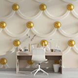 3 Boyutlu Kabartma Görünümlü Altın İnci Duvar Kağıdı Baskı