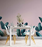 Pembe Zemin ve Yeşil Yaprak Temalı Duvar Kağıdı Baskı