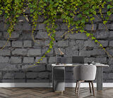 Gri Tuğla Duvar ve Sarmaşık Duvar Kağıdı