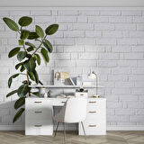 Beyaz Tuğla Zeminli Yaprak Temalı Duvar Kağıdı