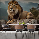 Dağ ve Aslan Temalı Duvar Kağıdı