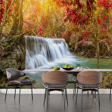 Sonbahar Orman ve Şelale Manzaralı Duvar Kağıdı