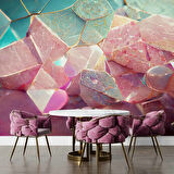 3 Boyutlu Mavi Pembe Kristal Temalı Duvar Kağıdı