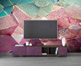 3 Boyutlu Mavi Pembe Kristal Temalı Duvar Kağıdı