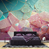 3 Boyutlu Mavi Pembe Kristal Temalı Duvar Kağıdı