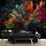 3 Boyutlu Renkli Tüy Temalı Duvar Kağıdı Baskı