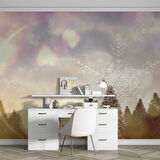 Çam Ağacı ve Kar Kristali Kış Manzaralı Duvar Kağıdı Baskı