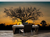 Gün Batımı ve Ağaç Temalı Duvar Kağıdı Baskı