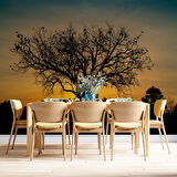 Gün Batımı ve Ağaç Temalı Duvar Kağıdı Baskı