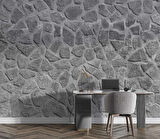 3 Boyutlu Desenli Gri Taş Duvar Temalı Duvar Kağıdı