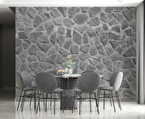 3 Boyutlu Desenli Gri Taş Duvar Temalı Duvar Kağıdı