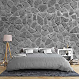 3 Boyutlu Desenli Gri Taş Duvar Temalı Duvar Kağıdı