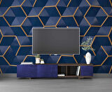 3 Boyutlu Lacivert Gold Temalı Duvar Kağıdı