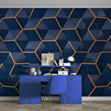 3 Boyutlu Lacivert Gold Temalı Duvar Kağıdı