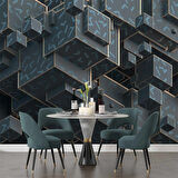 3 Boyutlu Yeşil Küp Temalı Duvar Kağıdı