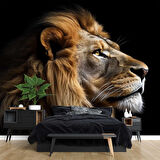 Siyah Zemin ve Aslan Temalı Duvar Kağıdı