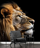 Siyah Zemin ve Aslan Temalı Duvar Kağıdı