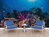 3 Boyutlu Akvaryum Görünümlü Duvar Kağıdı