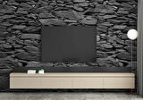3 Boyutlu Siyah Kesme Taş Temalı Duvar Kağıdı
