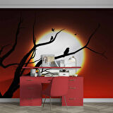 Kızıl Ay ve Ağaç Temalı Duvar Kağıdı