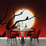 Kızıl Ay ve Ağaç Temalı Duvar Kağıdı