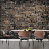 3 Boyutlu Koyu Kahverengi Tuğla Duvar Temalı Duvar Kağıdı