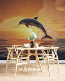 Gün Batımı ve Yunus Balığı Temalı Duvar Kağıdı