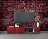 3 Boyutlu Koyu Kırmızı Taş Desenli Duvar Kağıdı