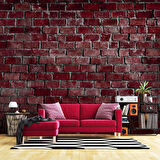 3 Boyutlu Koyu Kırmızı Taş Desenli Duvar Kağıdı