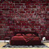 3 Boyutlu Koyu Kırmızı Taş Desenli Duvar Kağıdı