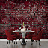 3 Boyutlu Koyu Kırmızı Taş Desenli Duvar Kağıdı