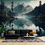 Orman ve Dağ Sanatsal Çizim Manzaralı Duvar Kağıdı