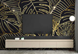 Siyah Zemin ve Altın Yaprak Temalı Duvar Kağıdı