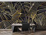Siyah Zemin ve Altın Yaprak Temalı Duvar Kağıdı