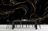 Siyah Zemin ve Altın Hat Mermer Temalı Duvar Kağıdı