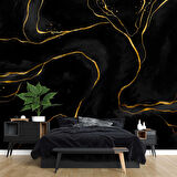Siyah Zemin ve Altın Hat Mermer Temalı Duvar Kağıdı