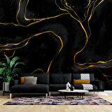 Siyah Zemin ve Altın Hat Mermer Temalı Duvar Kağıdı