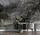 Siyah Zemin ve Altın Damlacıklı Mermer Temalı Duvar Kağıdı