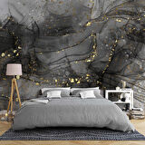 Siyah Zemin ve Altın Damlacıklı Mermer Temalı Duvar Kağıdı