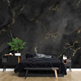 Siyah Zeminli ve Altın Hat Görünümlü Duvar Kağıdı