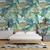 Pastel Yeşil Yaprak Temalı Duvar Kağıdı