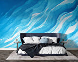 Mavi Dalgalı Boya Temalı Duvar Kağıdı