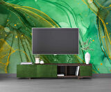 Zümrüt Yeşili ve Altın Mermer Desenli Duvar Kağıdı