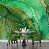 Zümrüt Yeşili ve Altın Mermer Desenli Duvar Kağıdı