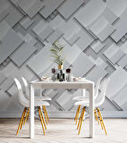 3 Boyutlu Beyaz Geometrik Kabartma Görünümlü Desenli Duvar Kağıdı